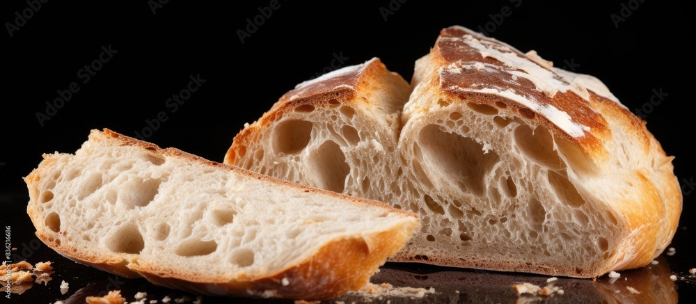 Poster a top-view flat lay of bread crumbs with an isolated white background creates a striking copy space 