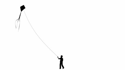 silhouette of a person flying a kite isolated background