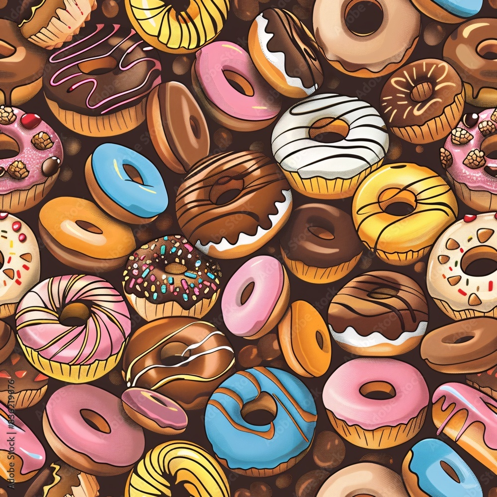 Aufkleber a seamless pattern of various cupcakes and donuts, harmoniously blended to create an intricate and c