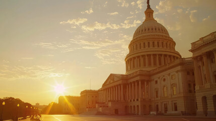Obraz premium Capitol at Dawn The Capitol Building bathed in the soft, golden light of early morning