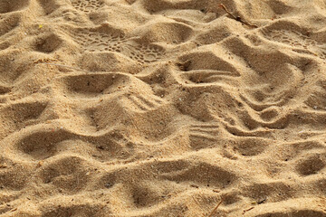 Closeup brown sand beach surface on the beach of thailand                              