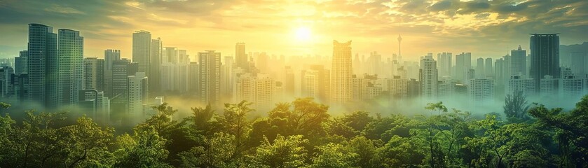 Cities of the future, showcasing large green buildings with sustainable designs and energyefficient features