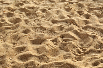 Fototapeta premium Closeup brown sand beach surface on the beach of thailand 