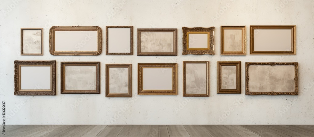Poster an isolated painting frame with a blank white wall serves as a minimalist decoration inside an art m