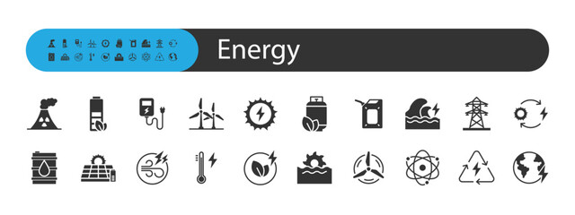 set of energy resource icons, power,  green energy