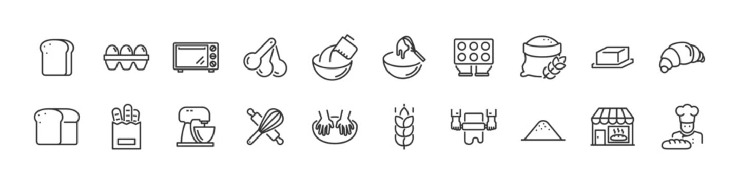 set of bakery icons, bread, bake