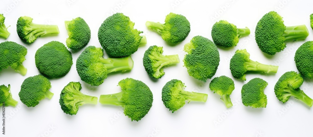Poster a unique arrangement of carrots and broccoli in a flat lay style, creating a food-themed copy space 