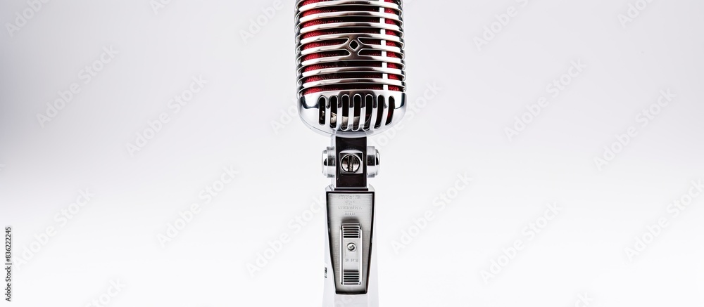 Aufkleber retro microphone in vintage style against a white backdrop with copy space image.