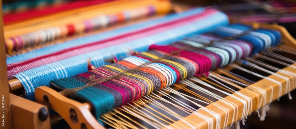 Poster girl at weaving masterclass creating a small rug with a pattern on a manual table loom, showcasing t