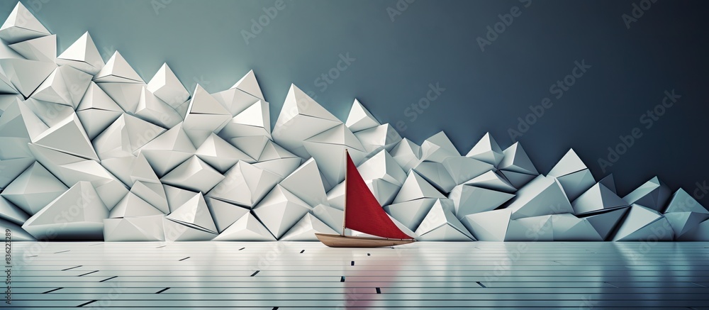 Poster business concept for problem-solving with paper ship depicted in a copy space image.