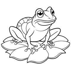 Line art of a frog on a lily pad 