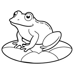 Line art of a frog on a lily pad 