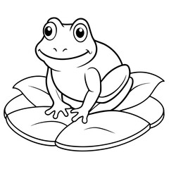 Line art of a frog on a lily pad 
