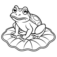 Line art of a frog on a lily pad 