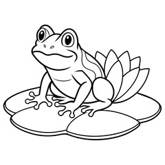 Line art of a frog on a lily pad 