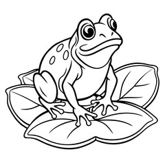 Line art of a frog on a lily pad 