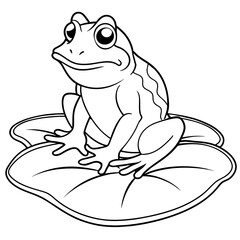 Line art of a frog on a lily pad 