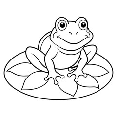 Line art of a frog on a lily pad 