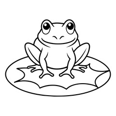 Line art of a frog on a lily pad 