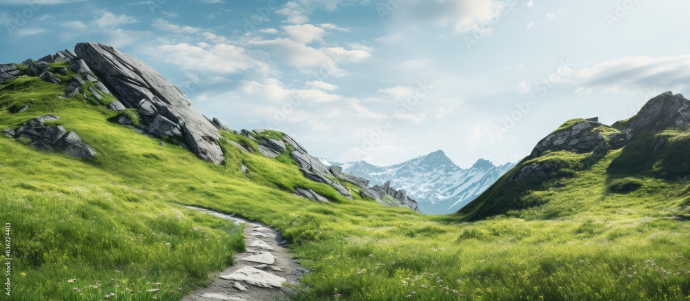 Poster isolated mountain path on white background with copy space image.
