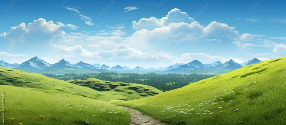 Poster a serene meadow stands alone with a blank backdrop suitable for text or graphics, providing ample co