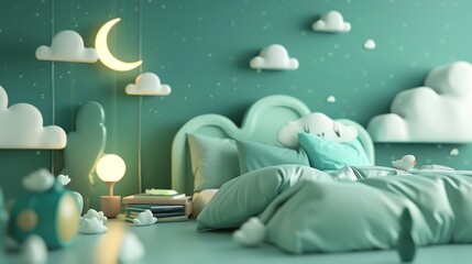 A 3D render of a set of relaxing bedtime audio stories