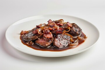 Fototapeta premium Savory Calf's Liver Dish with Sweet Onions, Bacon and Rich Sherry Sauce