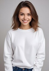 Obraz premium beautiful women in white sweatshirt mockup