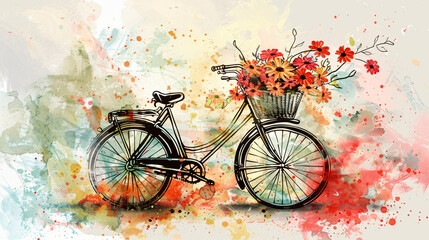 a bicycle with flowers in the basket