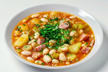 Classic Spanish Caldo Gallego Stew with Yellow Onion and Green Bell Pepper