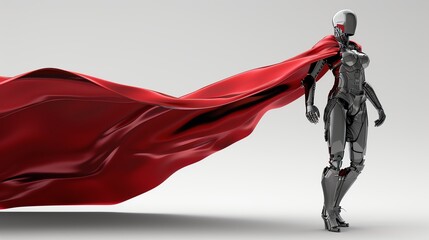 A 3D render of a superheroine action figure with a cape