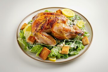 Elegant Caesar Salad with Whole Roasted Chicken and Parmigiano-Reggiano