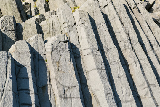 Detailed look on basalt columns on Reynisfjara beach
