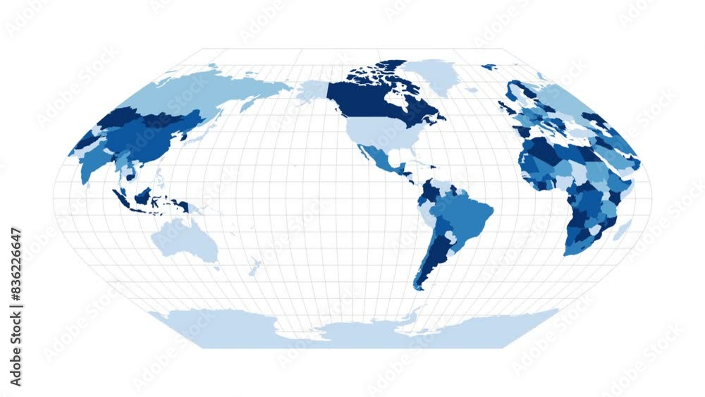 Poster world map. eckert v projection. loopable rotating map of the world. artistic footage.