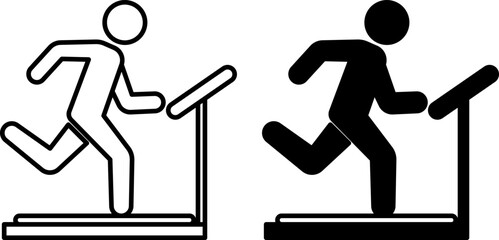 Exercise icons. Black and White Vector Icons of Man on Treadmill. Concept of Sports and Healthy Lifestyle