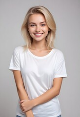 Fototapeta premium Beautiful Women in White Tshirt mockup