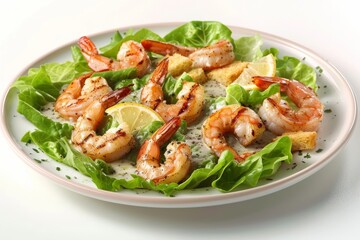 Caesar Salad with Grilled Shrimp, Lemon Pepper and Garlic-Scented Croutons