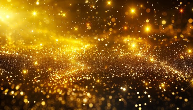 Abstract golden glitter background with stars and bokeh lights. luxury wallpaper design for new year, christmas or other special events