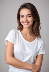 Fototapeta premium Beautiful Women in White Tshirt mockup