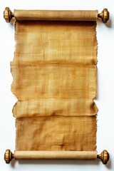 Old ancient papyrus scroll with golden ornamental edges on white background