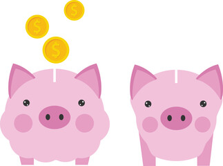 Coin bank with decreasing piles of coins. Saving inflation, financial crisis and loosing money concept.

