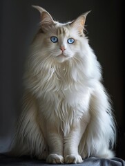 Obraz premium Cat Patronus,A huge and cute long-haired white ragdoll cat, blue eyes, Sit straight and look at the camera, The cat is very large, The hair is very long, Very rich, Three times larger than a girl, Thi