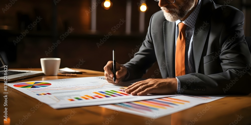 Aufkleber financial planner showcasing investment choices with visually engaging graphs and statistics. concep