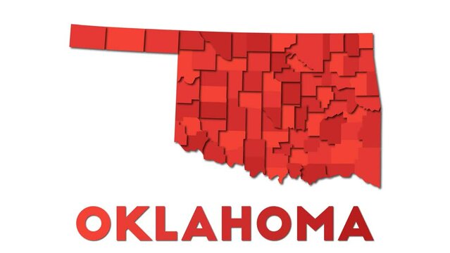 Oklahoma map showing regions. Animated US state map with title. 4K resolution animation.