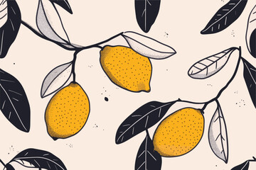 summer yellow lemon seamless pattern background design