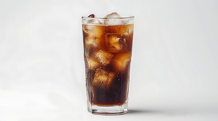 Refreshing Iced Coffee with Ice Cubes - Chilled Beverage on White Background