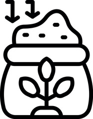 Organic fertilizer line icon for gardening and plant growth in ecofriendly farming. Minimalistic black and white vector illustration for sustainable agriculture and environmental care
