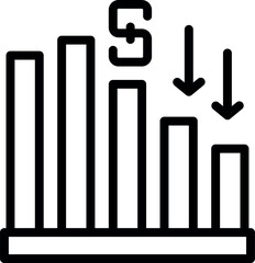 Illustration symbolizing economic decline with a descending bar graph and dollar sign