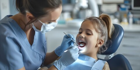 Pediatric female dentist providing dental care for children in her office. Concept Pediatric Dentistry, Child-Friendly Approach, Preventive care, Dental Treatments, Kids' Oral Health