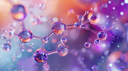 Abstract representation of atom structure with neon lights, focus on, modern science, surreal, silhouette, futuristic lab backdrop